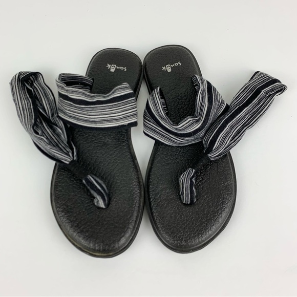 Sanuk Black White Striped 2 Double Strap Yoga Sling Sandals 7 - Picture 2 of 6